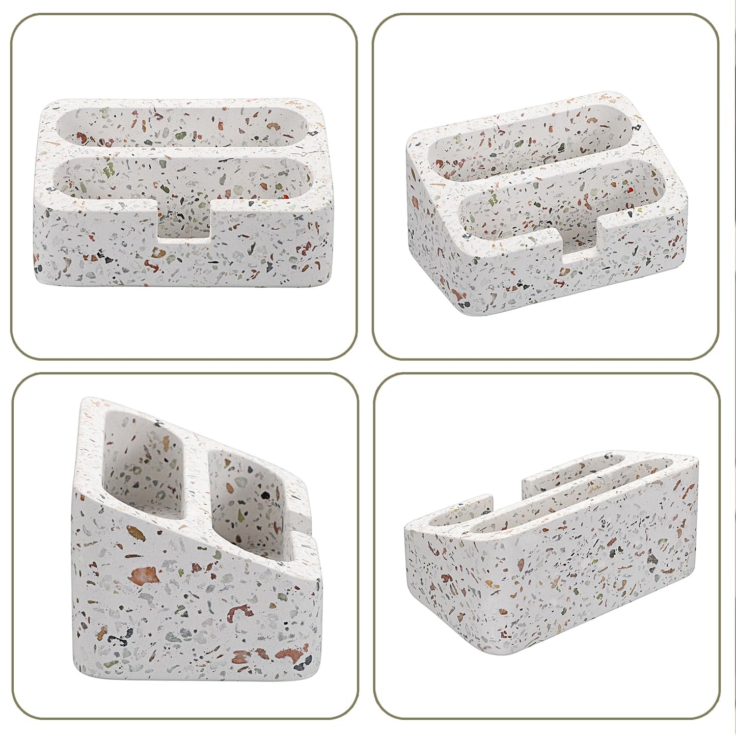 Hipiwe Business Card Holder Stand for Desk, 2 Slots Terrazzo Business Name Card Display Stand for Women Men Desktop Concrete Business Card Organizer for Office, Fits for 100 Business Cards