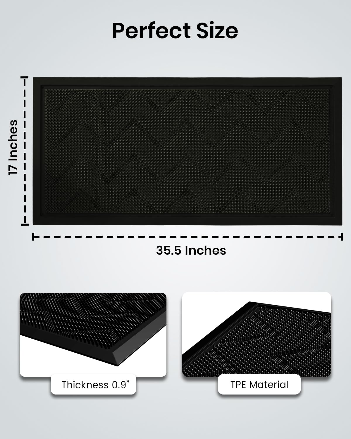 Long Front Door Mat for Outside Entrance 35.5"x17" โ Anti-Slip Dirt-Trapping Waterproof Rubber Indoor & Outdoor Mat with Textured Surface for Entryway - Heavy Duty All Weather Doormat โ Black