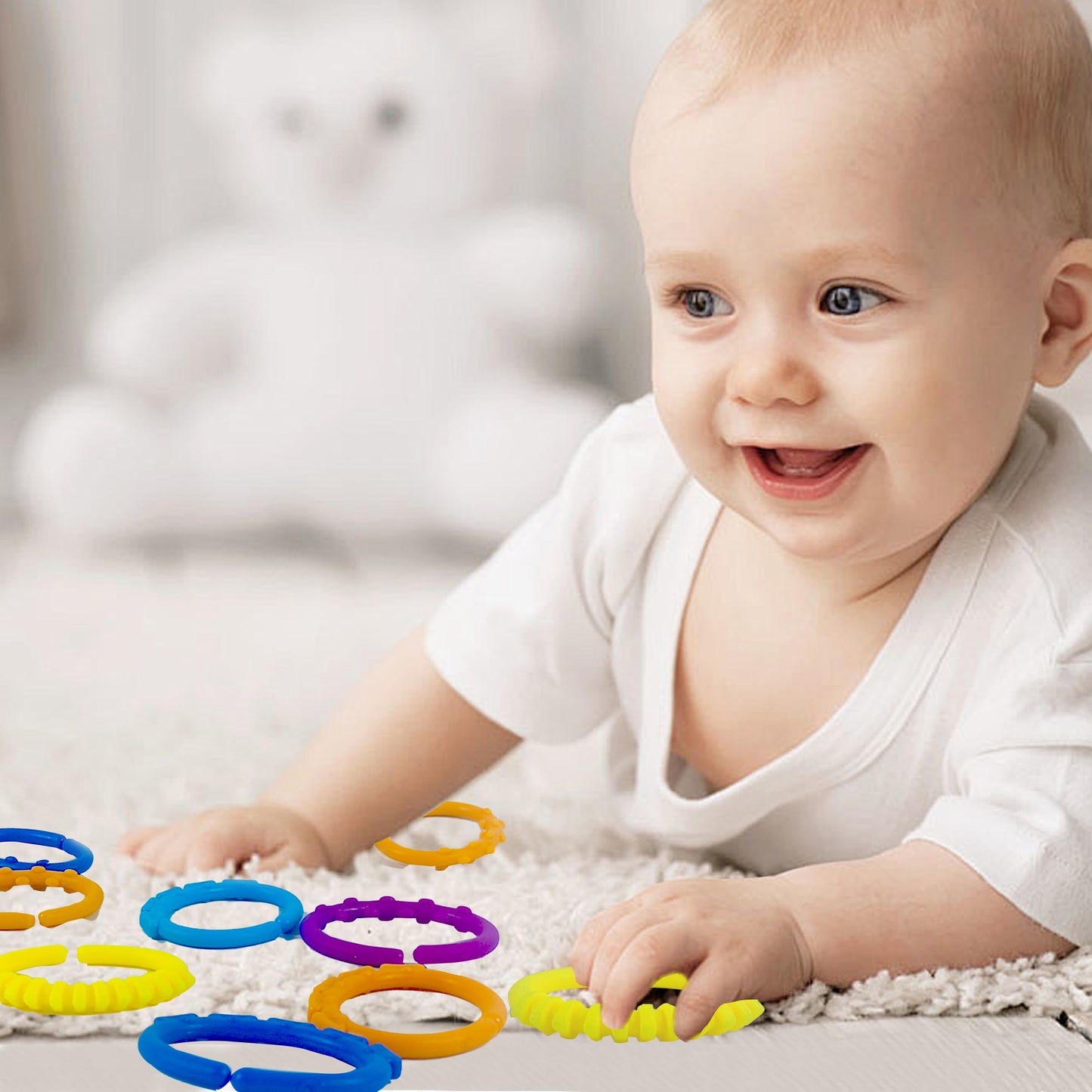 KUTOI Baby Rings Toy Links - 24 Pcs Colorful Teething Rings, Car Seat Toy Plastic Chain Links for Infants, Engaging car seat Toys, Hanging Baby Toys, Versatile Stroller Toy, Plastic Baby Toy
