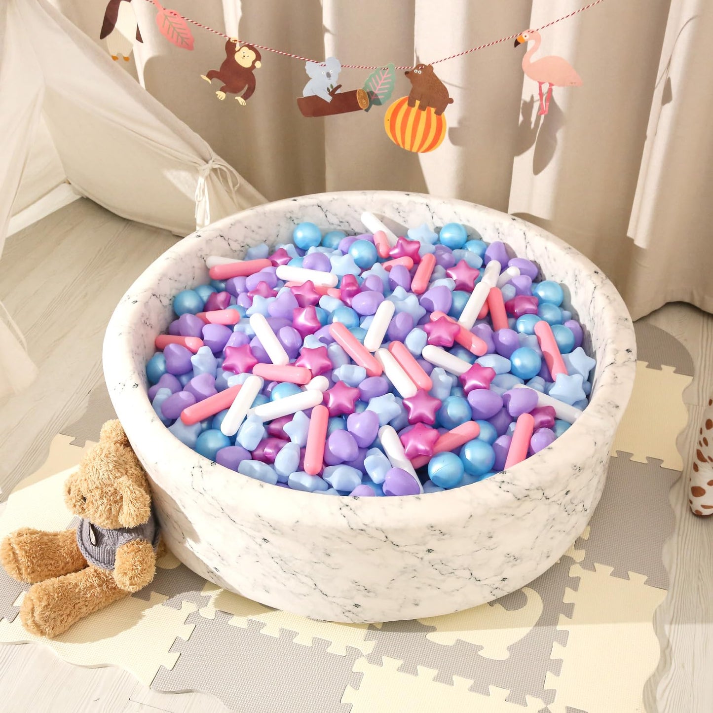 STARBOLO Ball Pit Balls - Pack of 500pcs Crush Proof Plastic Children's Toy Balls Mermaid Ocean Balls for Birthday Party Christmas Water Toy Indoor Outdoor,4 Shapes.