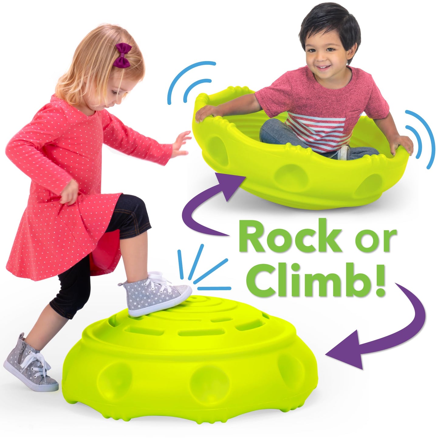 Simplay3 Two Sided Rock Around Wobble Disk and Climbing Dome for Toddlers and Kids - Rocking and Climbing - Indoor/Outdoor - Yellow/Green, Made in USA (1 Pack)