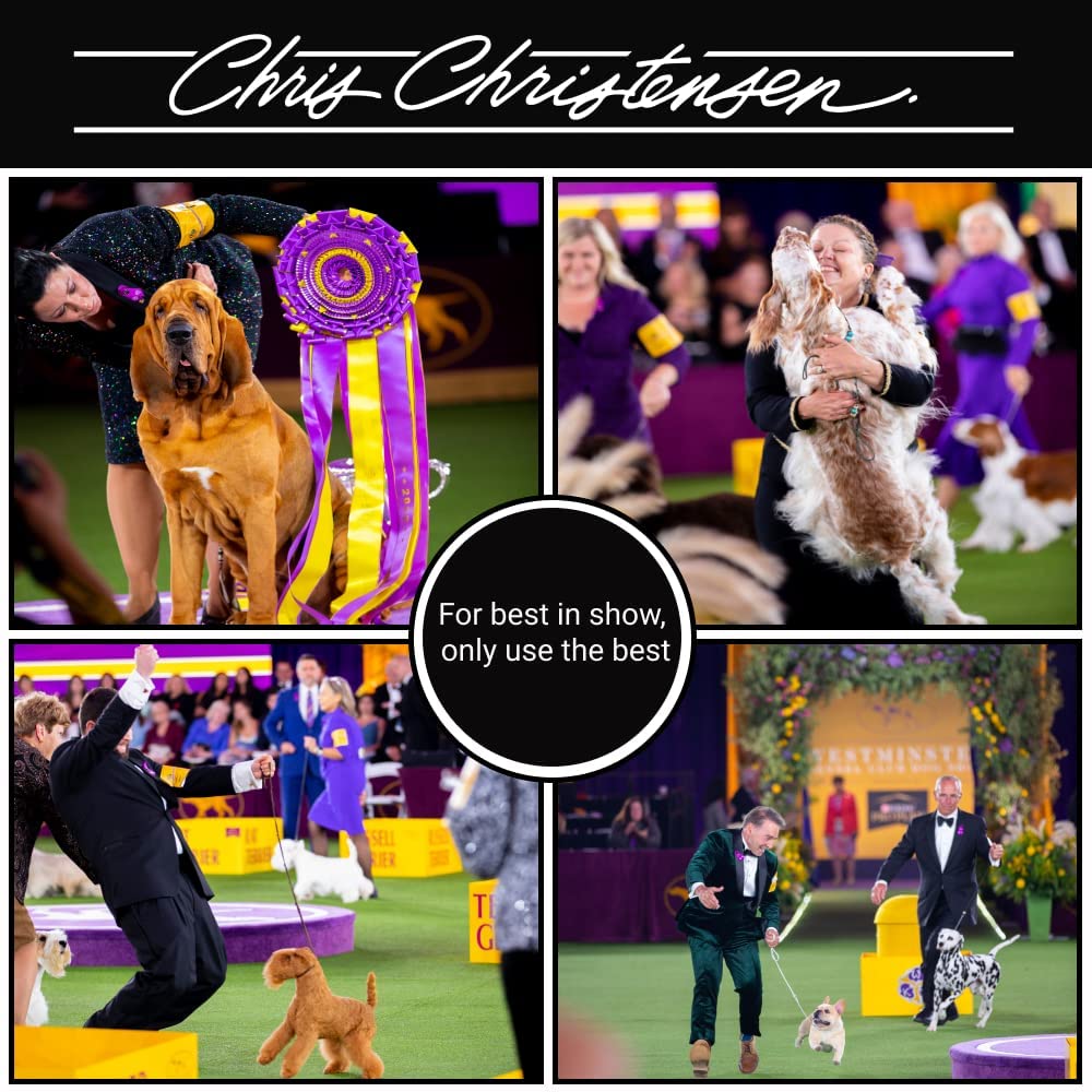 Chris Christensen Groomers Bundle - 000 7.5 in. Greyhound Style Fine/Coarse Buttercomb, Stainless Steel - Big K Slicker Dog Brush Large, Perfect for Doodles, Angled Polished Pins