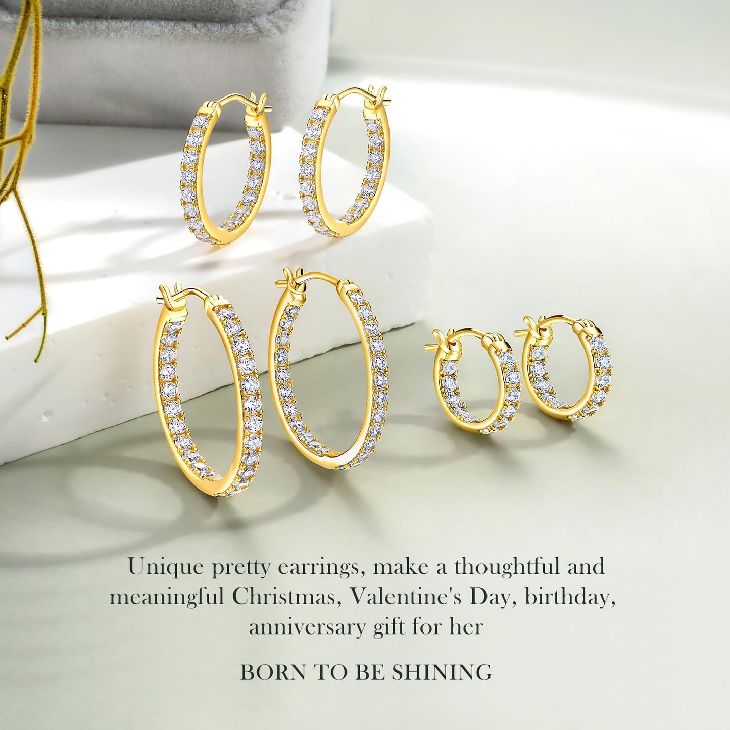14K Gold Plated Cubic Zirconia Hoop Earrings 25mm Lab Created Diamond Hoops Chunky Hoop Earrings for Women Trendy Jewelry