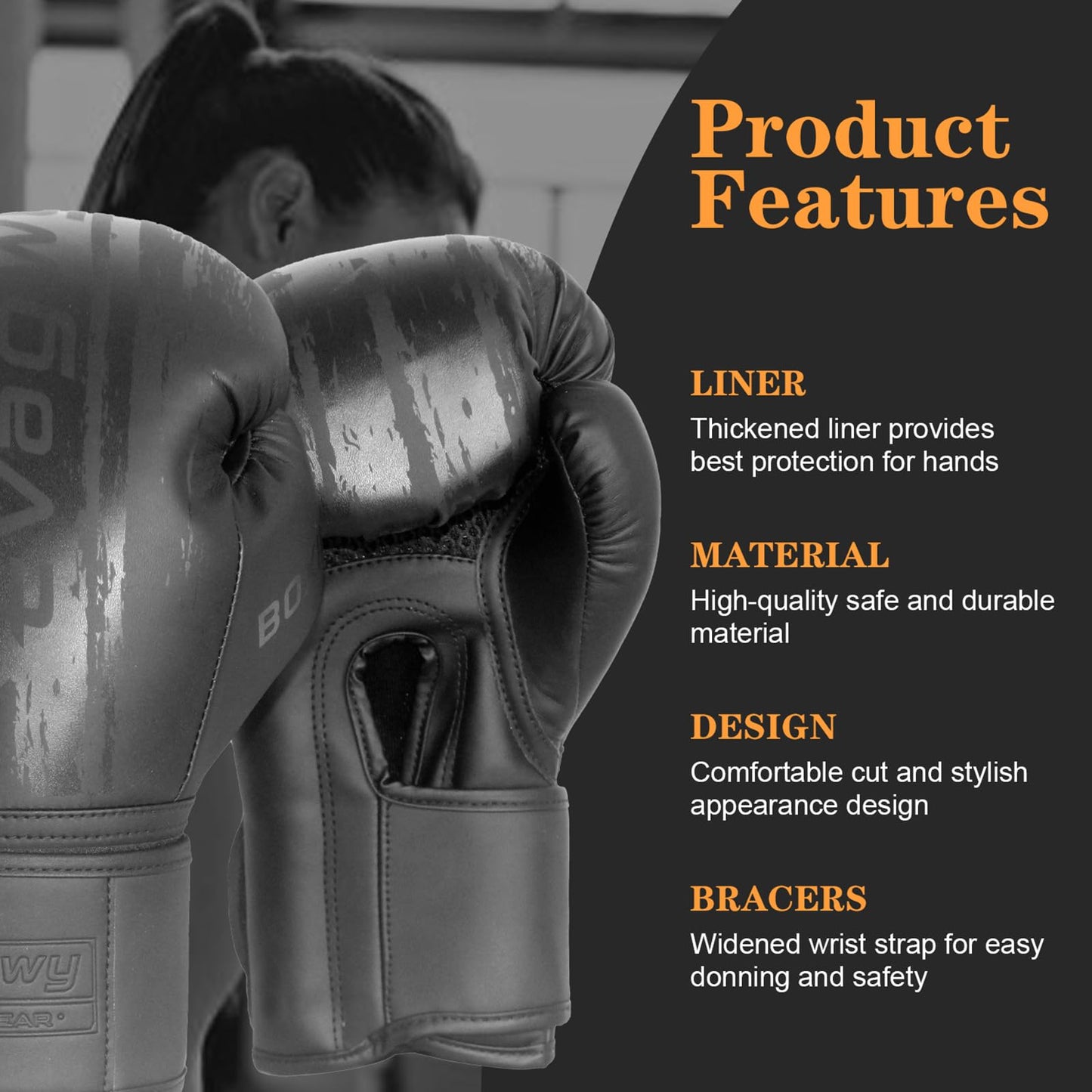 EVAGWY Boxing Gloves for Men and Women,Pro Training Sparring,Suitable for Boxing Kickboxing MMA Fighting,Adult Heavy Punching Bag Gloves,Workout Gloves for Boxing,Muay Thai (Black, 10OZ)