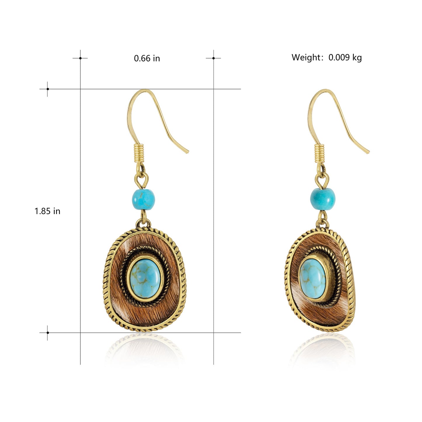 Wrangler Western TearDrop Dangle Earrings for Women Country Statement Genuine Horsehair Turquoise Vintage Cowgirl Cowboy Jewelry (Gold-Turquoise A)