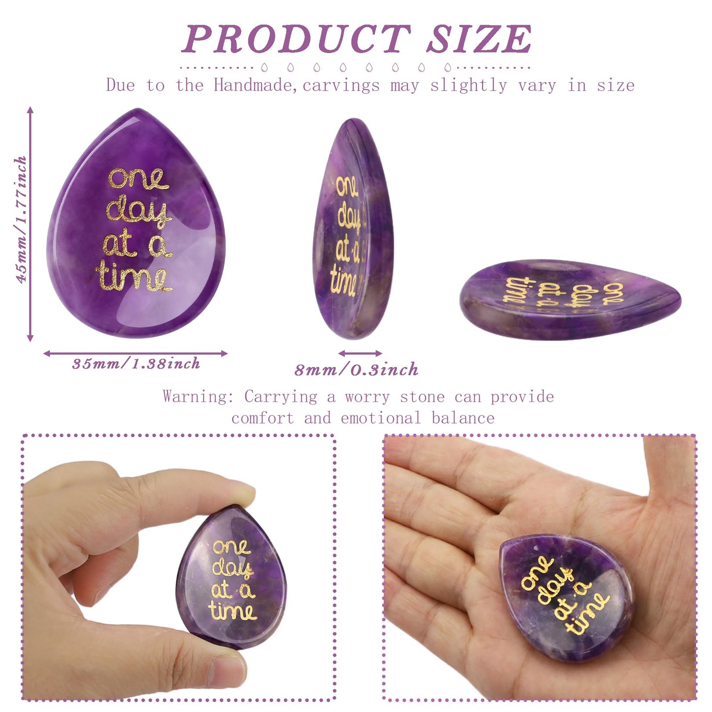 QINJIEJIE One Day at A Time Gifts Amethyst Healing Crystals Worry Stones for Anxiety Relief Items You Got This Inspirational Thinking of You Gifts for Women Men Encouragement Gifts for Best Friends