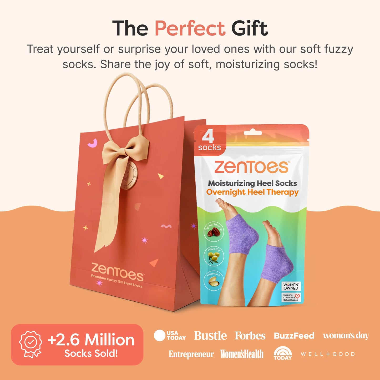 ZenToes Moisturizing Socks for Cracked Heel Treatment, Vitamin E, Olive Oil and Jojoba Oil Infused Heel Socks, Spa Gifts for Women, Mothers Day Gifts (Fuzzy Lilac Purple, Regular)