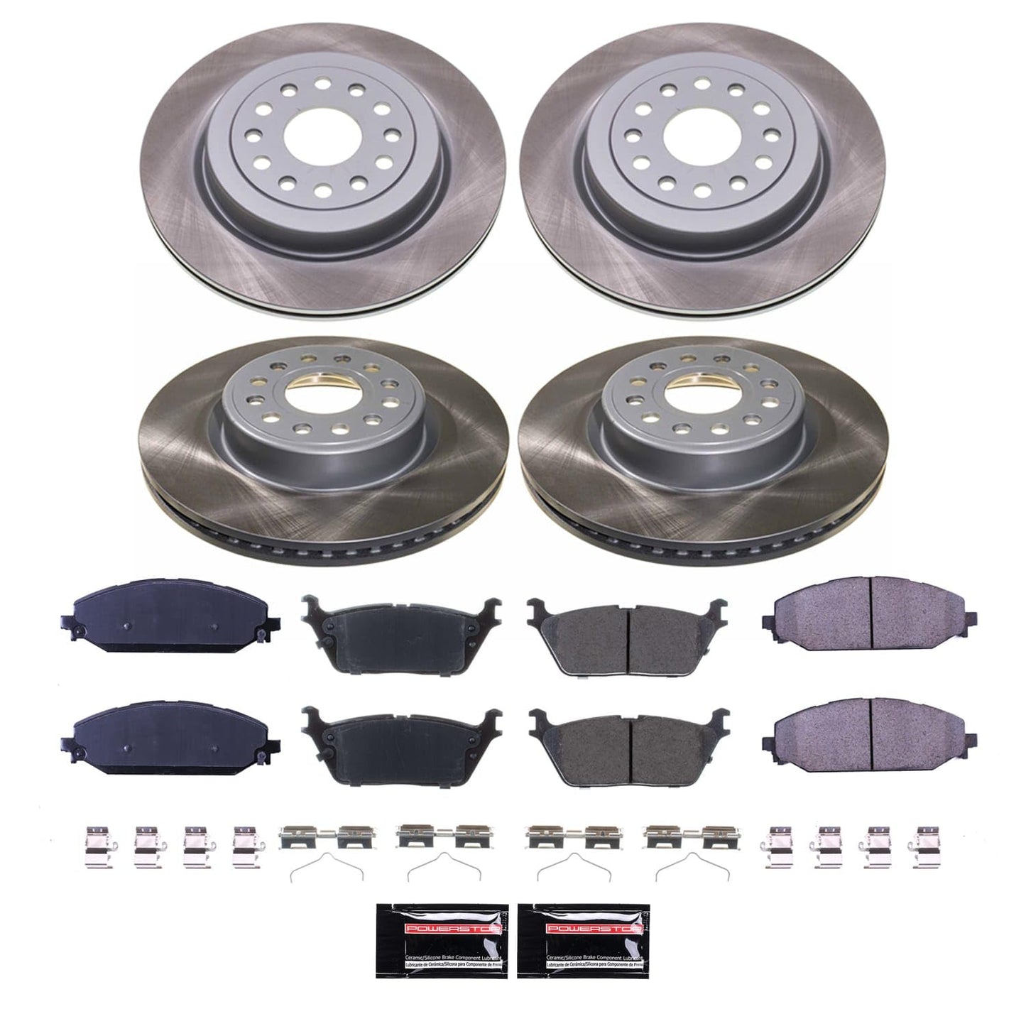 PowerStop Front and Rear Brake Kit For Ram 1500 2019-25 - Ceramic Brake Pads + Semi Coated Rotors Replacement, SC8182