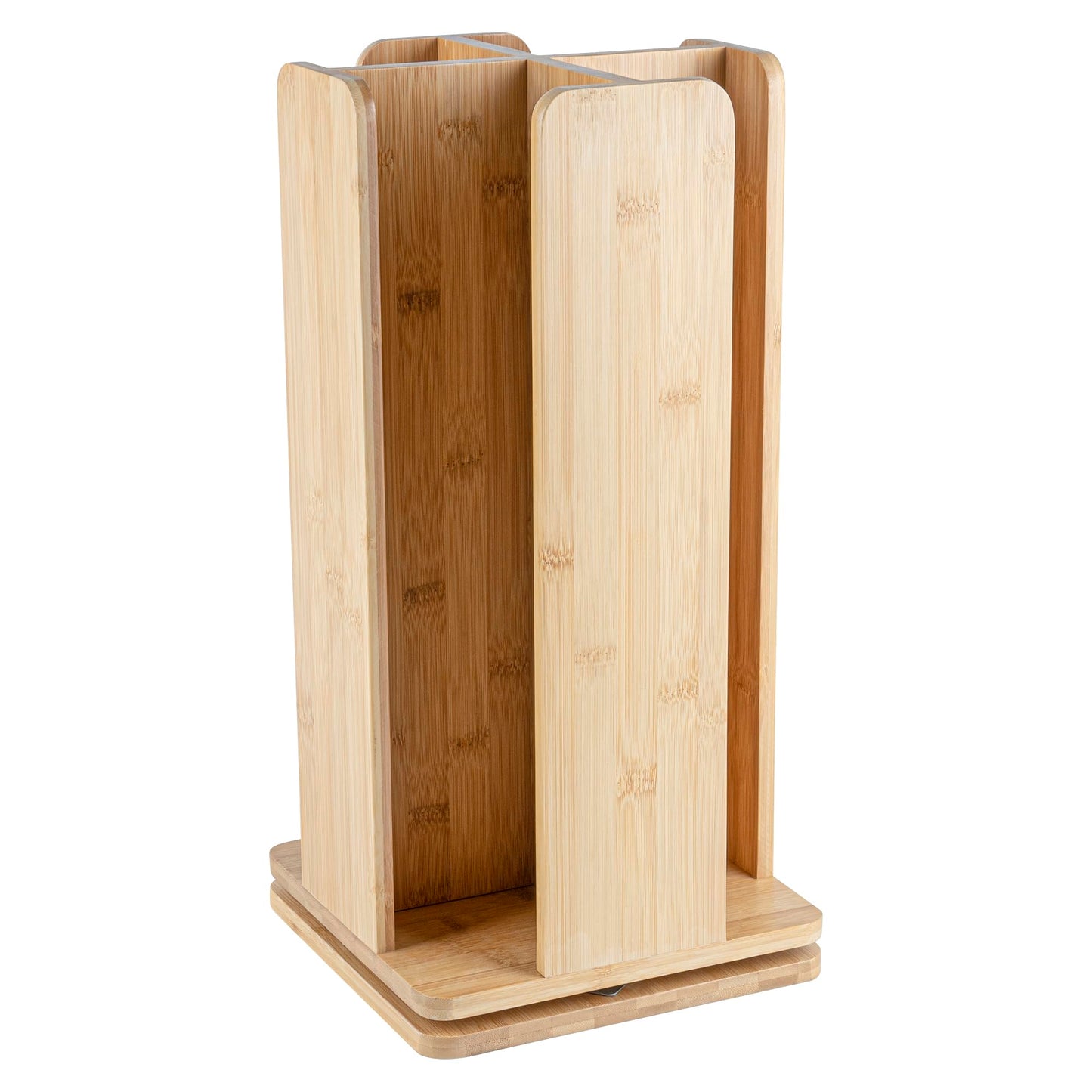 Restaurantware Restpresso 9 x 18 Inch Coffee Cup and Lid Organizer 1 Revolving Cup and Lid Holder - 4 Section Countertop Natural Bamboo Cup and Lid Dispenser For Restaurants Homes or Offices