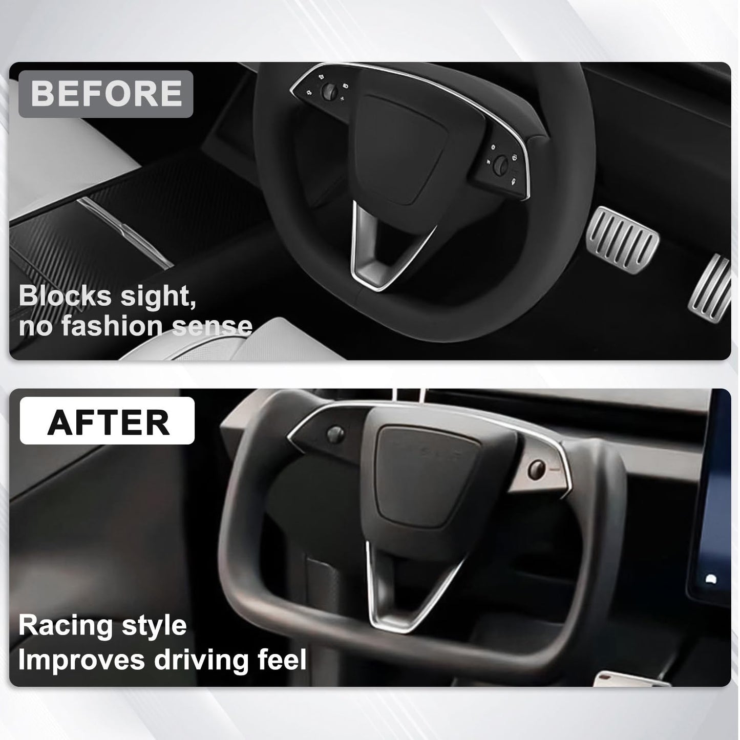 Model Y Juniper Yoke Steering Wheel, Black Nappa Leather Steering Wheel for Tesla Model Y Juniper 2026 Accessories With Heating Function No Front Trim (Black Nappa, Matte Carbon Fiber)