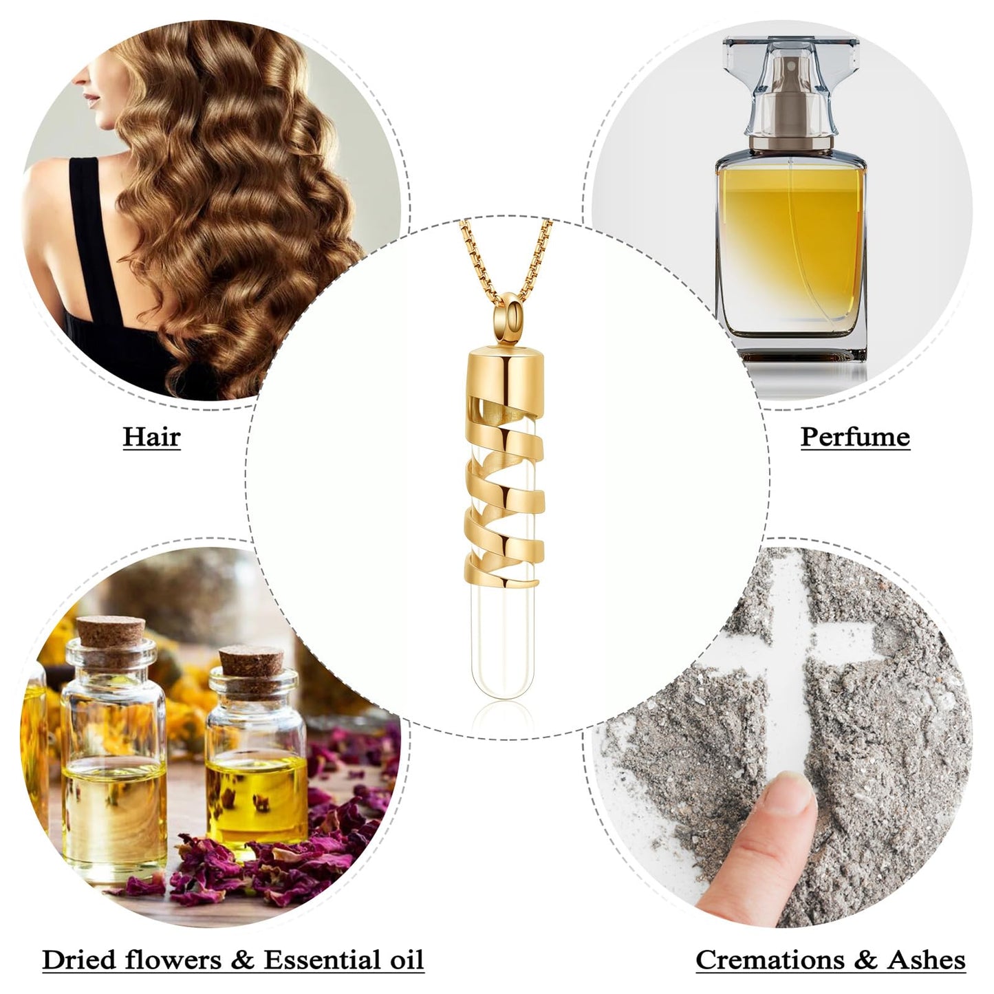Oinsi Clear Glass Tube Cremation Jewelry for Men Women Ashes Holder Necklace Keepsake Cylinder Memorial Pendant Angel wings Urn Necklace (Gold)