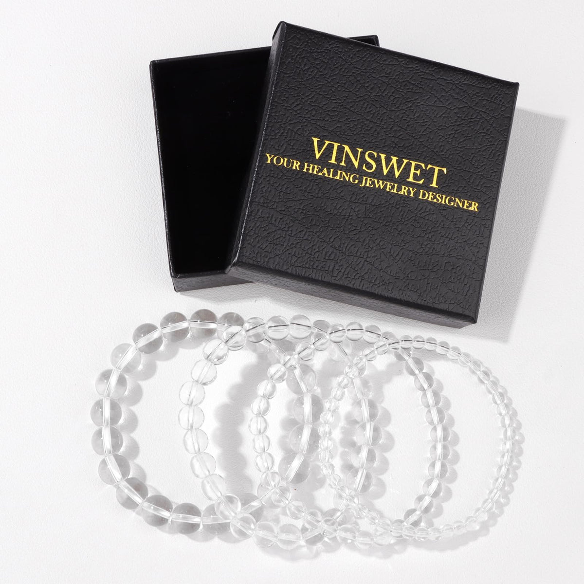 Vinswet 4pcs Beaded Bracelets for Women,Natural Healing Crystal Gemstones Bracelet,Anxiety Stress Relief Bracelet Handmade purple Jewelry Gifts for Women