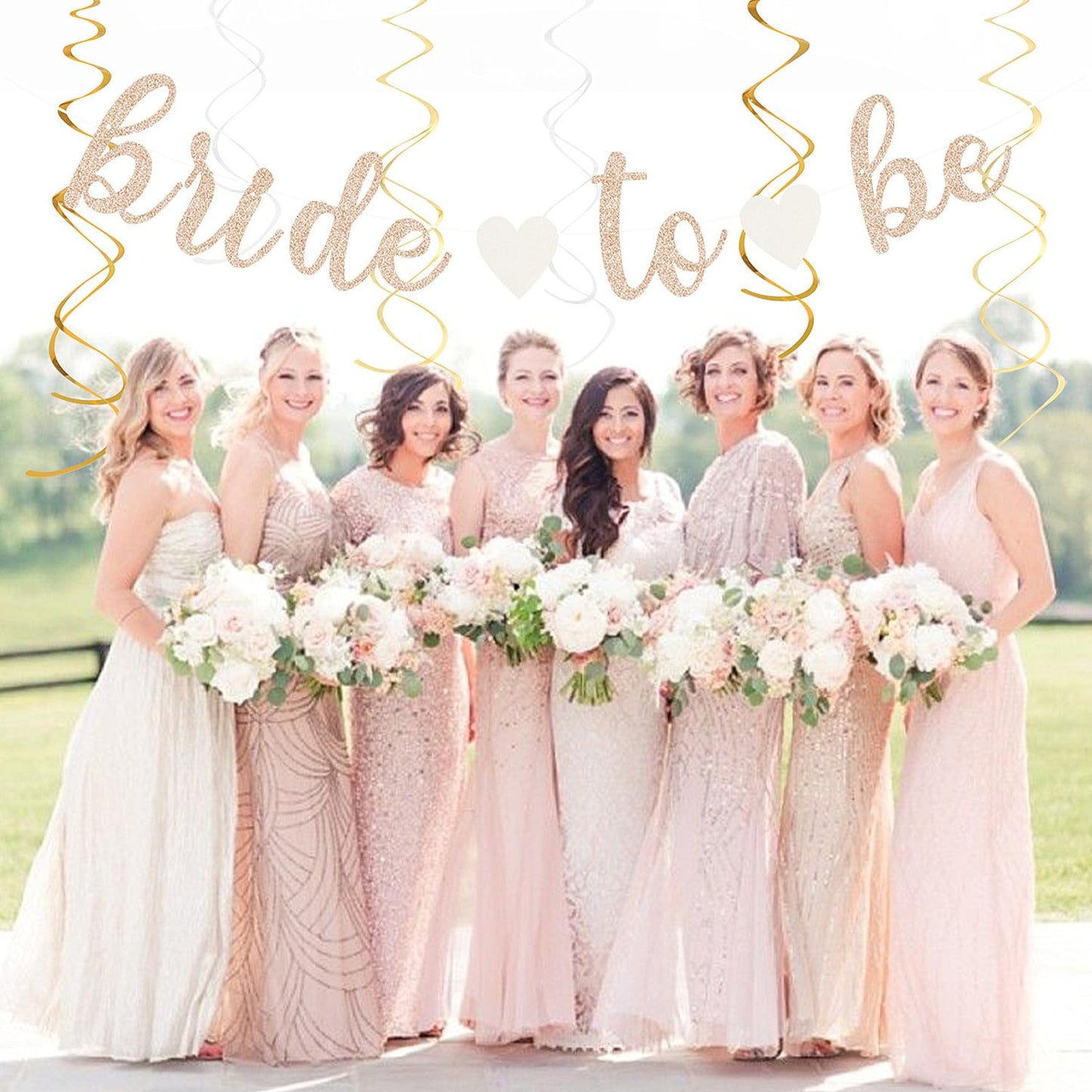 Champagne-Gold Beige Fall Boho Bachelorette Party-Decorations - 21pcs Women Bridal Shower Banner Garland,Bride To Be Paper Streamers Lanterns,Flower Tissue Pom Poms Fan Favors Wedding Decor Huglony