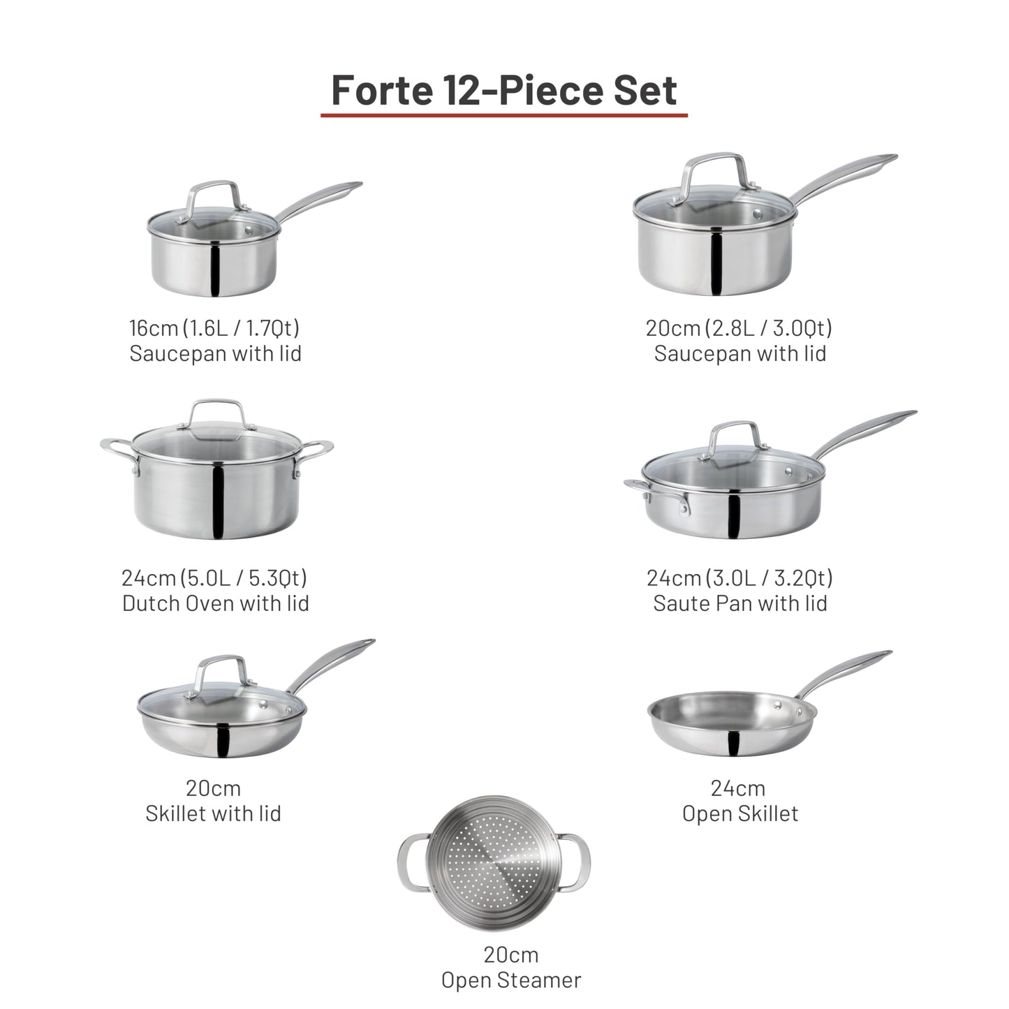 Lagostina 3 Ply Clad, 12-pc Cookware Set , Stainless Steel Pots and Pans, stay-cool cast stainless steel handles, tempered glass lids ,Induction safe, Oven Safe 500°F without the lids