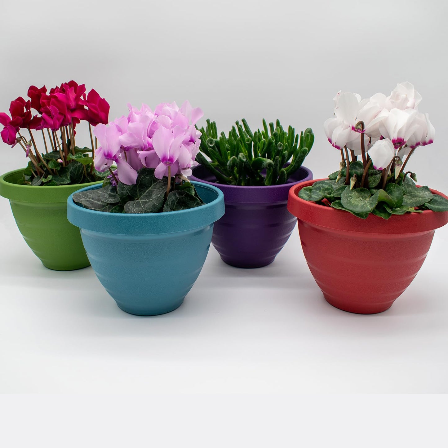 The HC Companies Rings Flower Planter - Self Watering Plant Pots for Herbs & More - Round Lightweight Outdoor & Indoor Planter (8" Warm Red, Pack of 2)