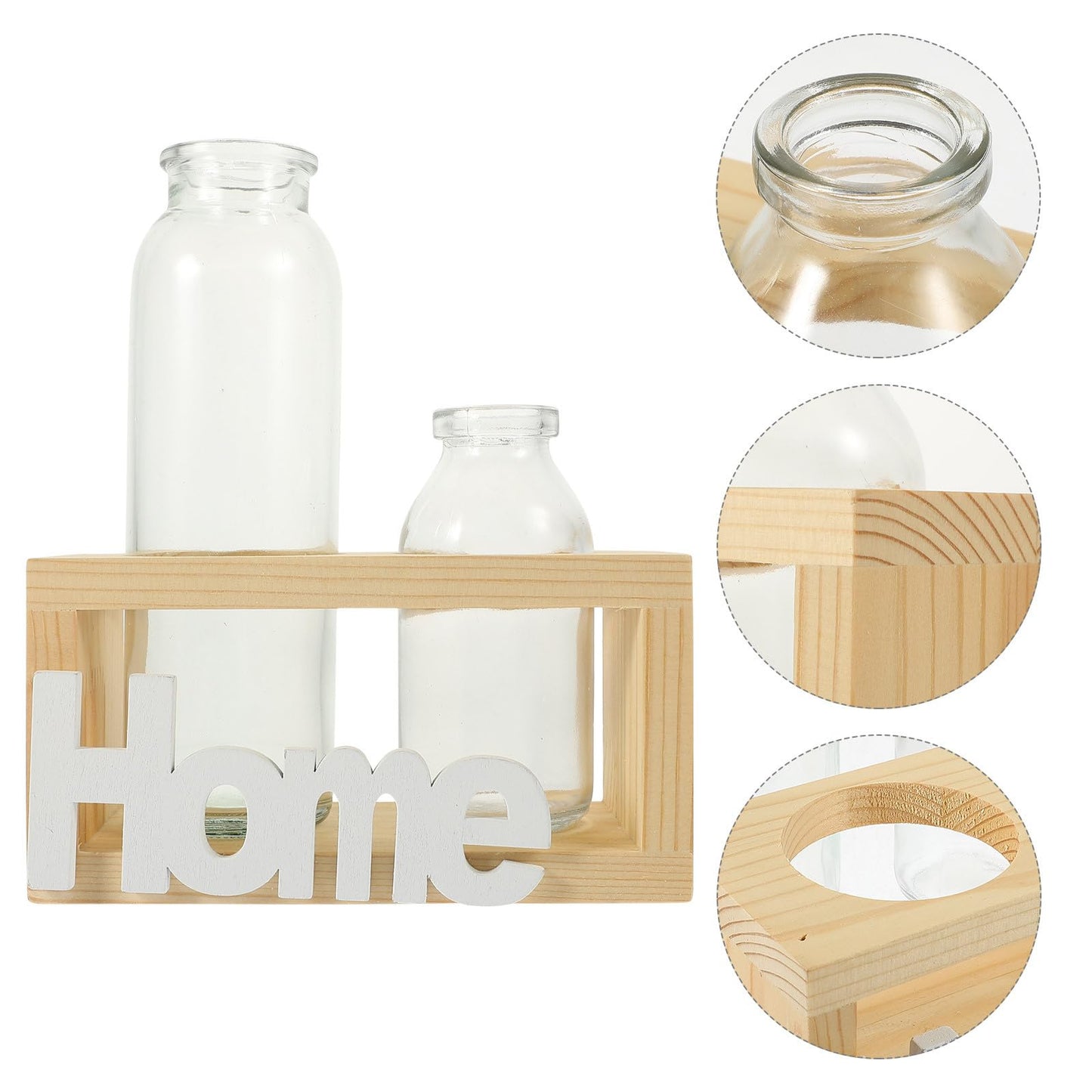 NUOBESTY Hydroponic Glass Plant Vase with Wooden Stand, 2pcs Set Scandinavian Style Glass Terrarium for Home Décor and Desktop Flower Arrangement