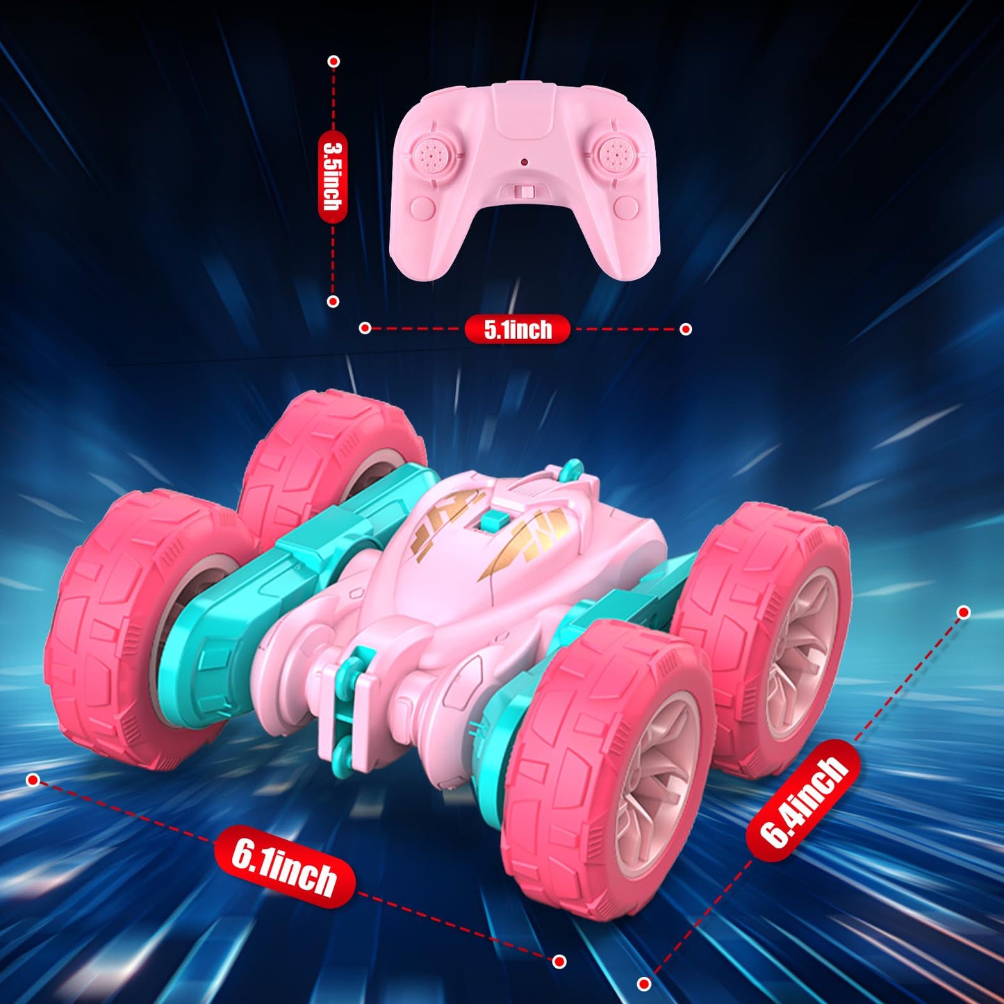 RacingFun Pink Remote Control Car for Girls,2.4 Ghz Double Sided RC Cars 360° Rotating Remote Control Crawler with USB-C Easy Charging Car Toys for 4 5 6 7 8 9 10 Girls Birthday Gift Grandkids