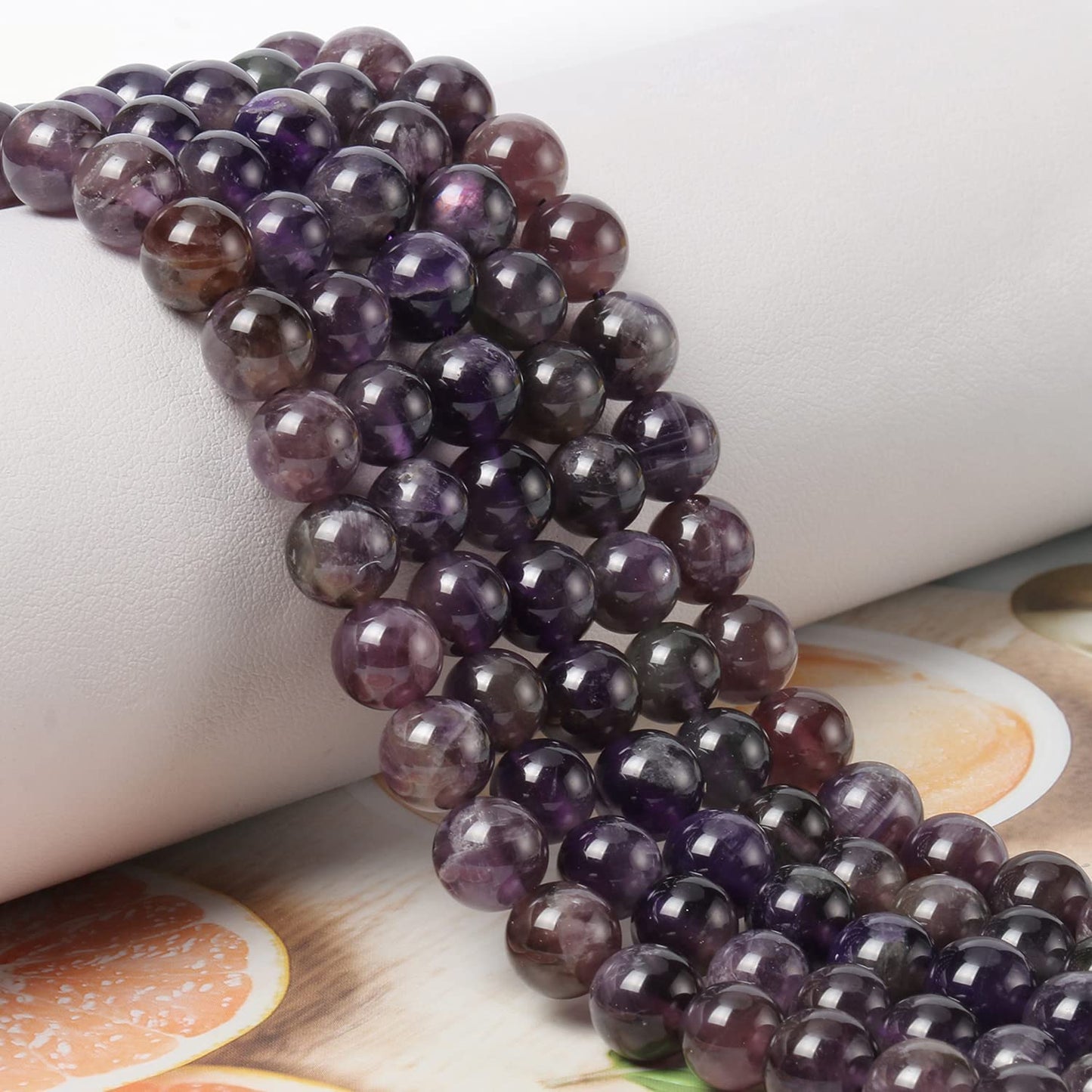 NITOPUPU 100Pcs 10mm Natural Smooth Amethyst Beads Round Loose Stone Beads for Jewerly Making with Crystal Stretch Cord