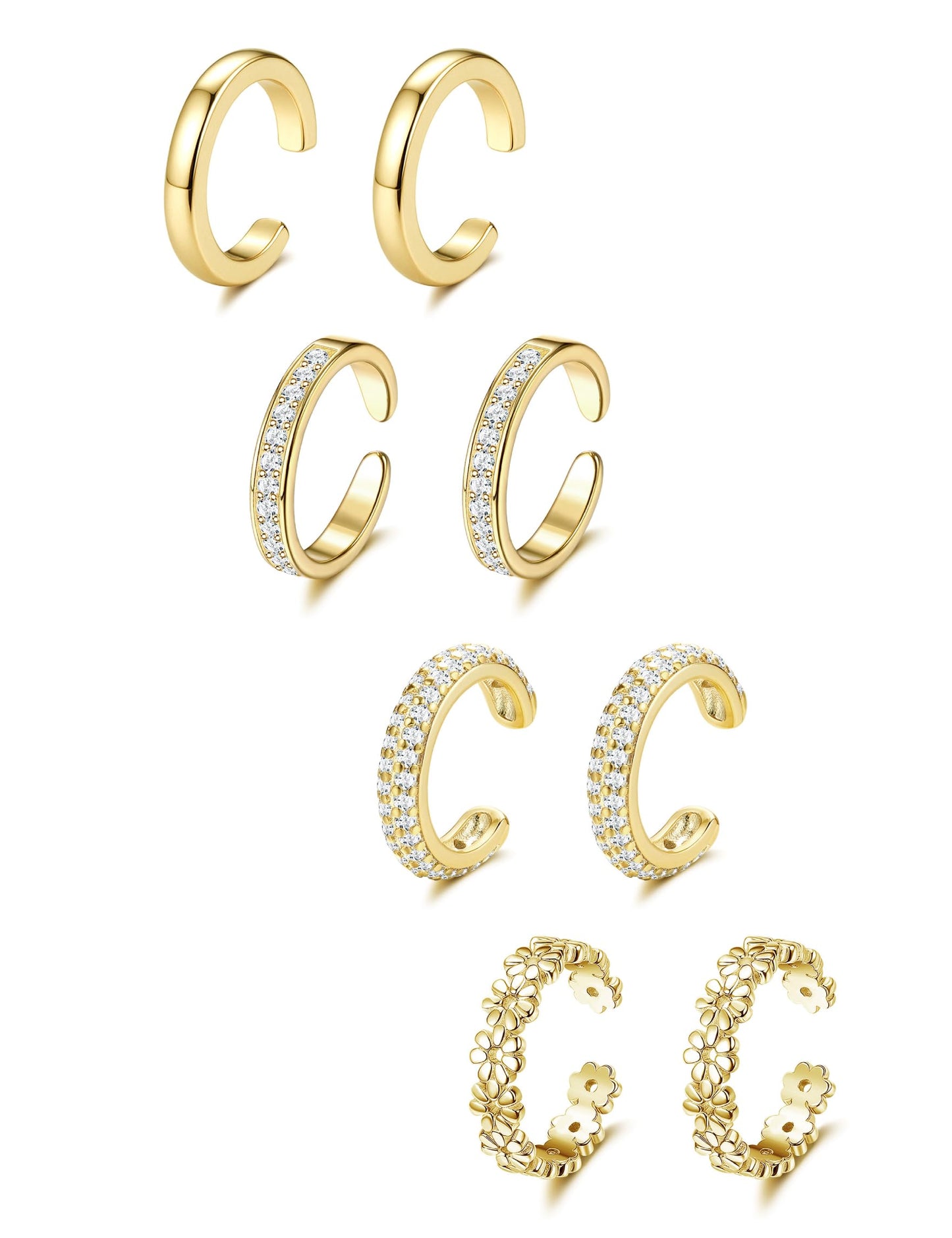 4 Pairs Ear Cuffs Non Piercing - 14K Gold Plated Ear Cuffs Earrings for Women Trendy Ear Cuff for Non Pierced Ears Clip On Carrtilage Earring Lightweight Adjustable Fake Earrings Set Dainty