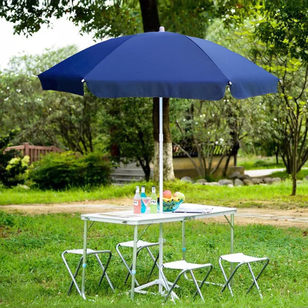 AMMSUN 6FT Portable Picnic Outdoor Canopy Sunshade Beach Umbrella with Tilt Function, Small Patio Umbrella - UPF 50+ protection Garden Umbrella 6' Navy Blue Patio Umbrella