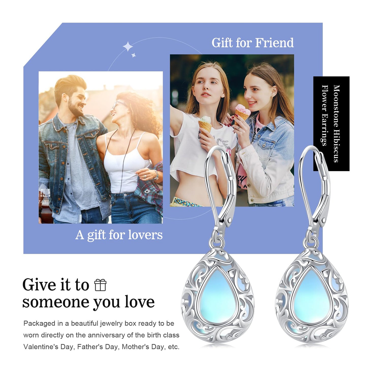 KoyeKei Moonstone Filigree Leverback Earrings for Women 925 Sterling Silver Moonstone Teardrop Dangle Drop Earrings Filigree Jewelry Anniversary Graduation Gifts for Lover Girlfriend Best Friend