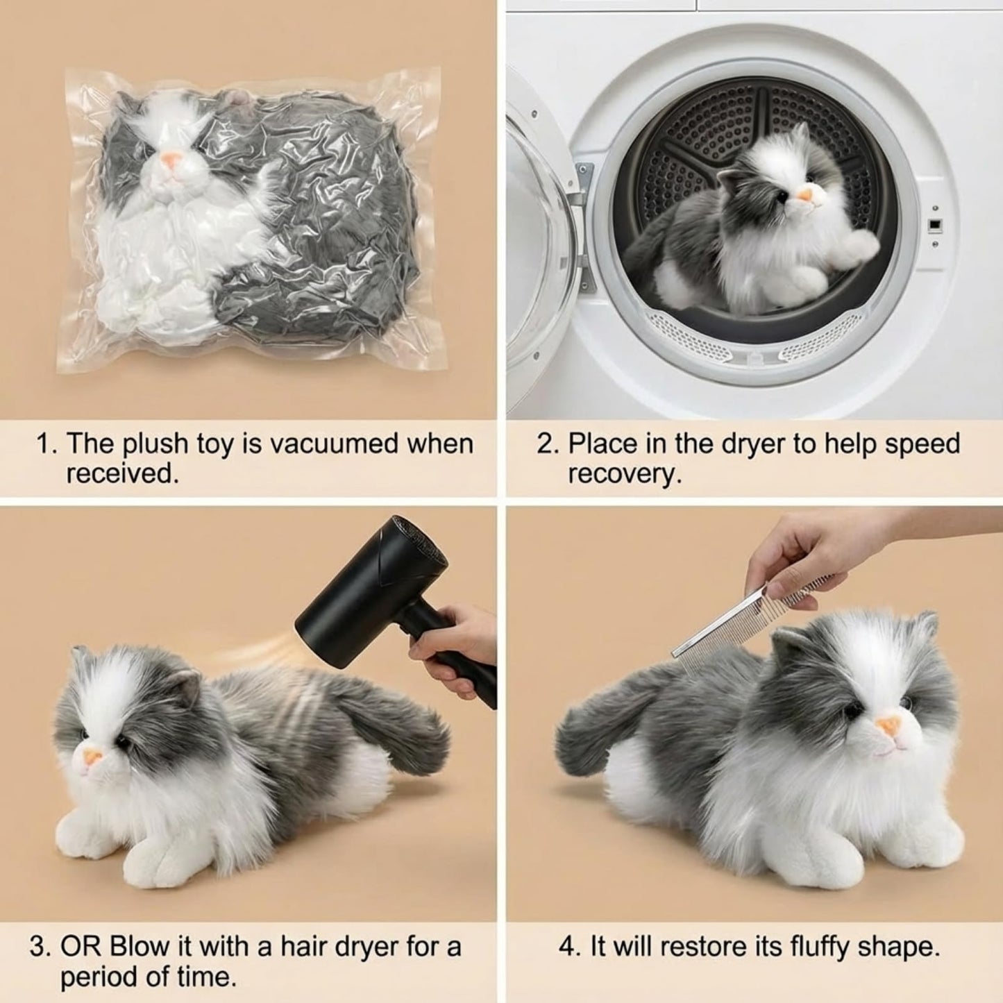 HyDren 5 Pcs Realistic Ragdoll Cat Stuffed Animal, 17.75 Inches Large Ragdoll Cat Mommy Plush with 4 Cute Babies Soft Plush Kittens Set for Girls Boys Birthday Party Favors(Grey)