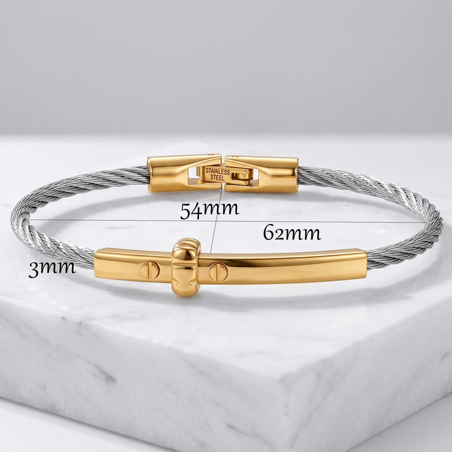 LXBQYSTO Cable Wire Twisted Cuff Bangle Bracelet For Women 14K Gold/rose/silver Stainless Steel Jewelry for Women Gift (Cross Silver Gold)