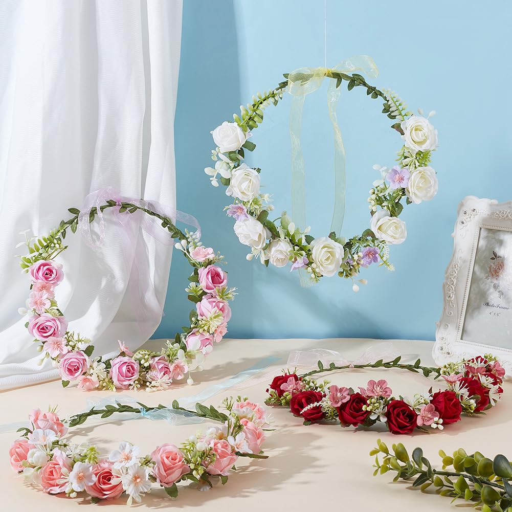 ACRNIGHEET 4 Sets DIY Flower Crown Making Kit, Fairy Party Favors Floral Headband, Make Your Own Crown Garland Headband, Rose Flowr Crowns Kit for Princess Women Wedding Birthday Part