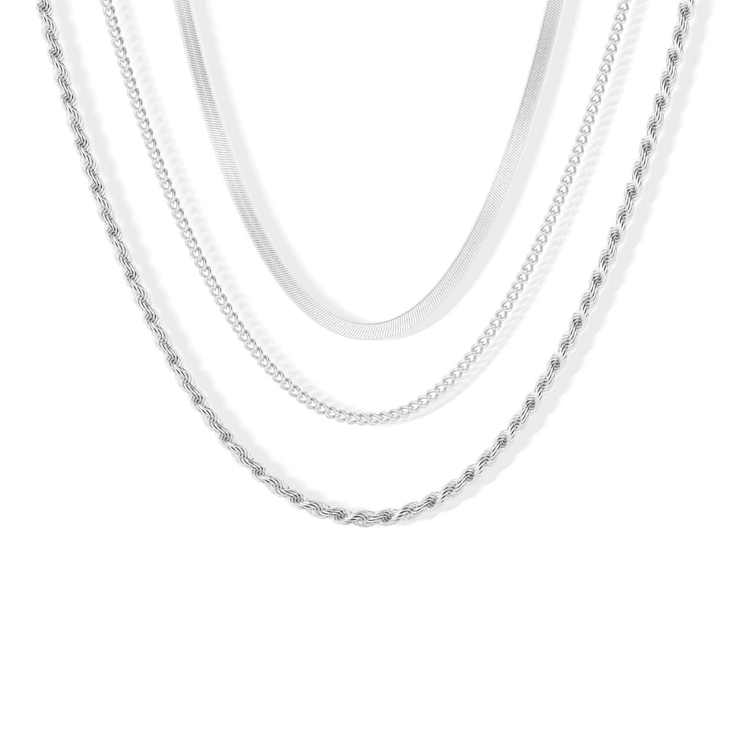 Freekiss Silver Herringbone Necklace for Women, Layered 925 Sterling Silver Necklace for Women Simple Dainty Cuban Rope Snake Link Chain Necklace Set Chunky Choker Silver Womens Jewelry Gifts