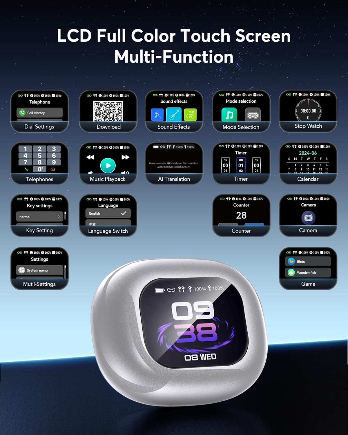 AI Translation Earbuds, Language Translator Earbuds Real Time for 144 Languages,audifonos traductores inglés español,Bluetooth 5.4 LCD Touch Screen Earphones,Ideal for Travel Business Learning