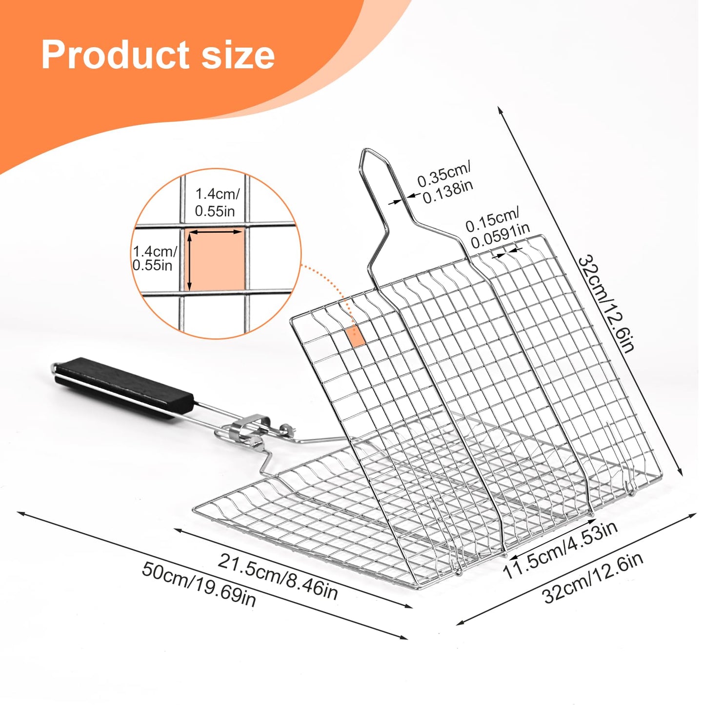 Fish Grill Baskets,Folding Portable Fish Grilling Rack For Grill, BBQ Grilling Basket, Stainless Steel Grill Basket For Veggies, Shrimp, Meat Cook,Come With Storage Bag and Two Basting Brush
