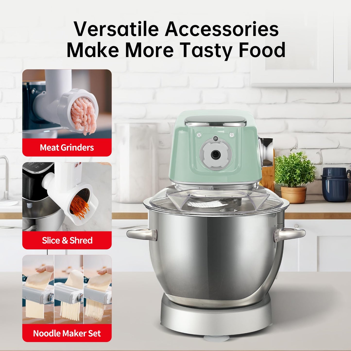Hauswirt High-End Smart Stand Mixer M5, LED Touchscreen Mixers Kitchen Electric Stand Mixer, 5 Preset Menus, 5.3Qt Dough Mixer, 11speeds Kitchen Mixer with Egg Whisk, Dough Hook, Beater, lake green