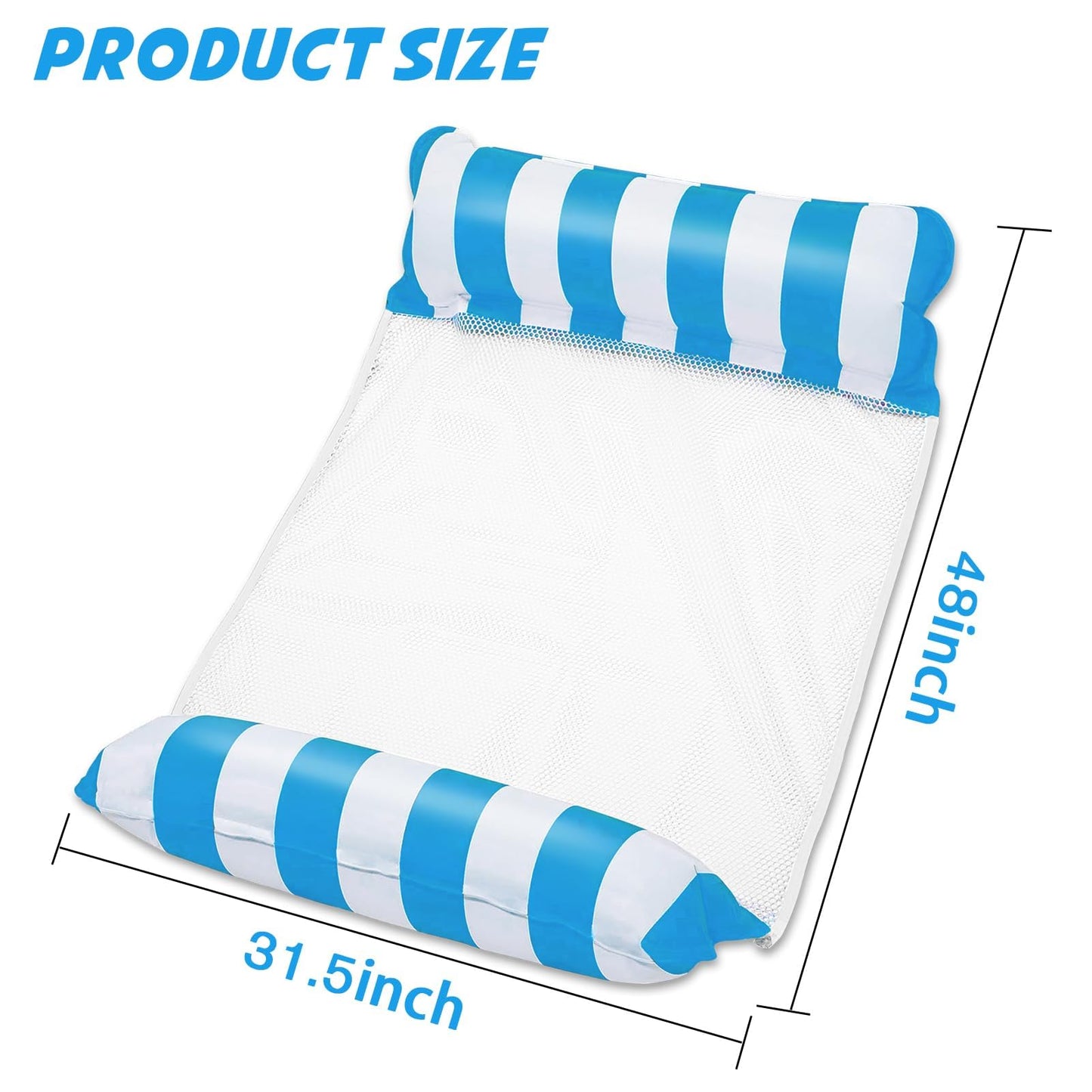 Inflatable Pool Float Hammock for Adults β 4-in-1 Floating Water Lounger with Headrest & Footrest β Portable Mesh Floatie for Pool, Beach, Lake β Blue & White Striped Water Hammock Chair