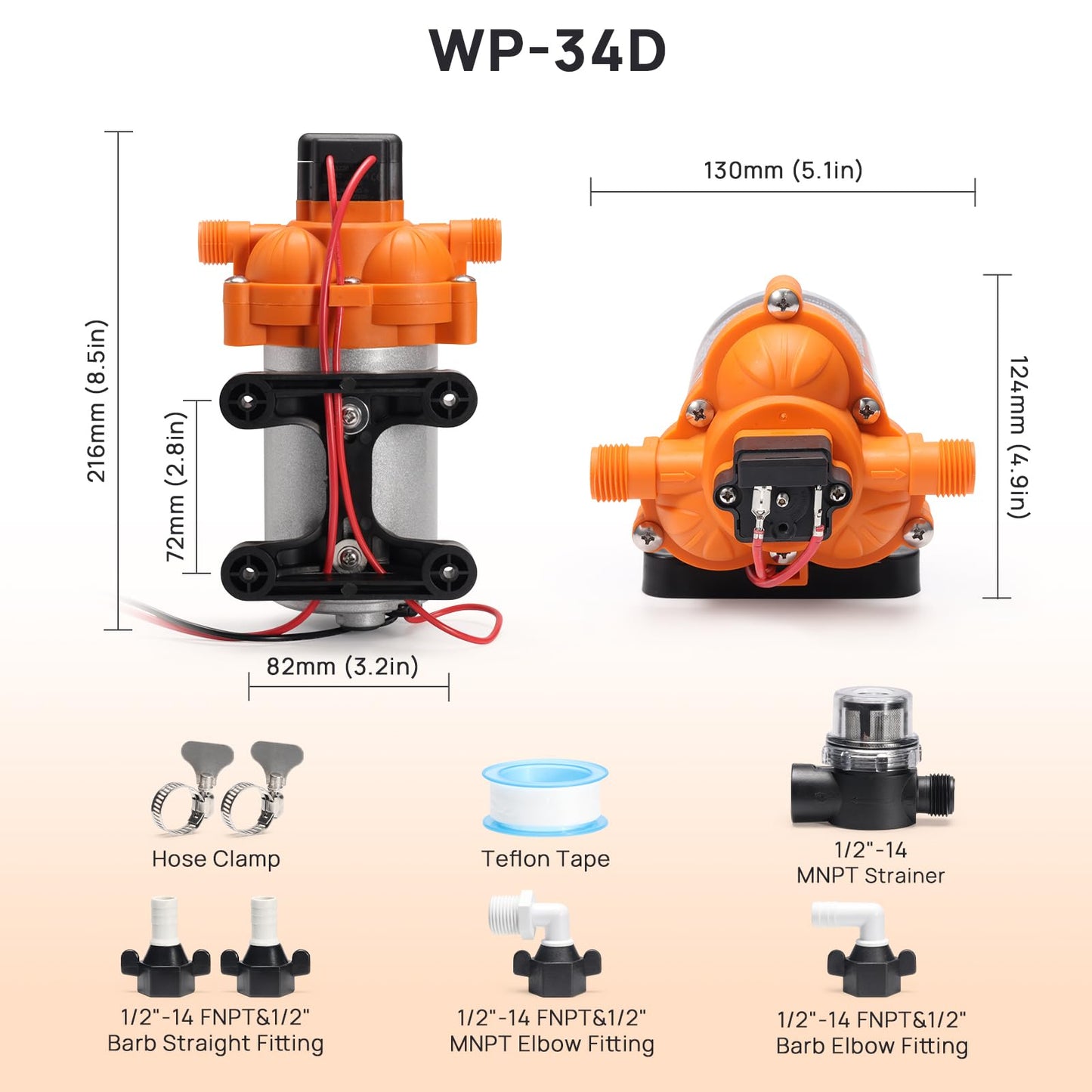 TURBRO 4.0 GPM 45 psi RV Water Pump, 12V DC Self-Priming Diaphragm Pump, Water Pressure Pump with Pressure Switch and Overheating Protection, for RV, Marine, Boat, Yacht, Camper, Garden, Irrigation