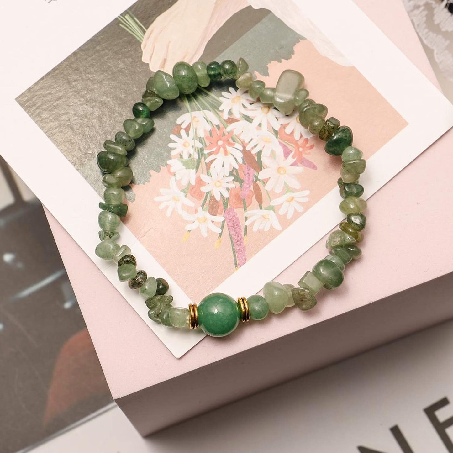 Eigso 7 Chakra Beaded Bracelets for Women and Men Pink Crystal Chips Bracelet for Praying Buddhist Tibetan
