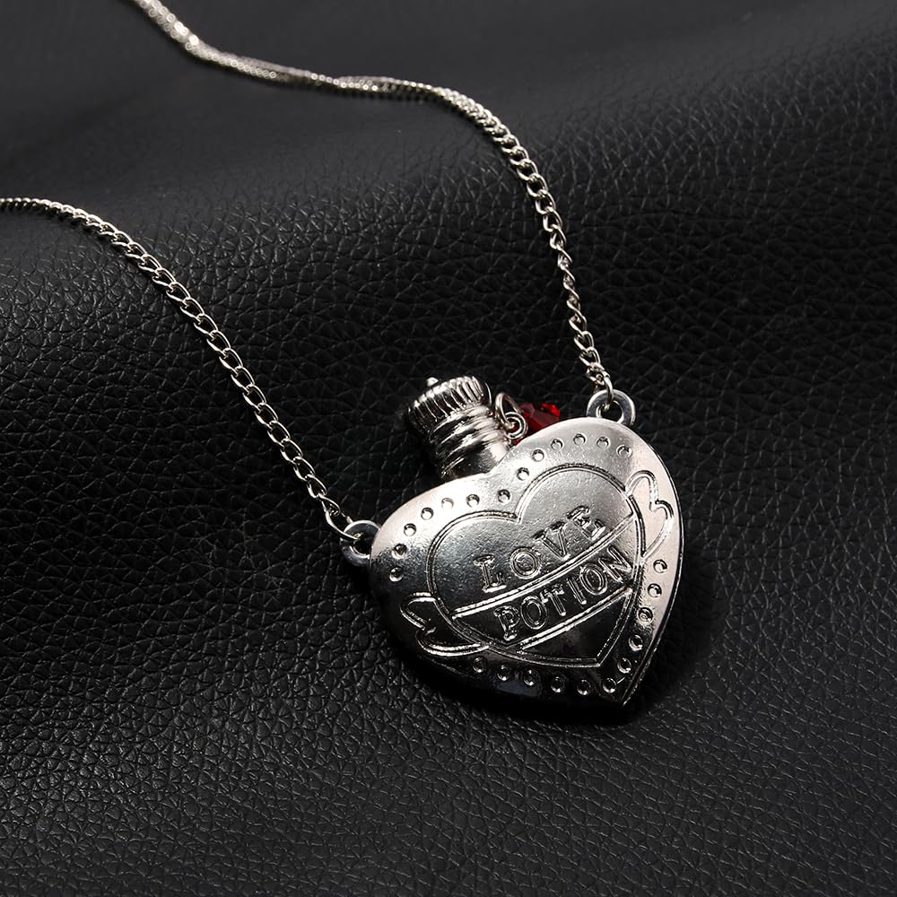 Locus Amoenus Love Potion Necklace - Heart Vial Necklace- Valentine's Day Gifts for Women (Steel)
