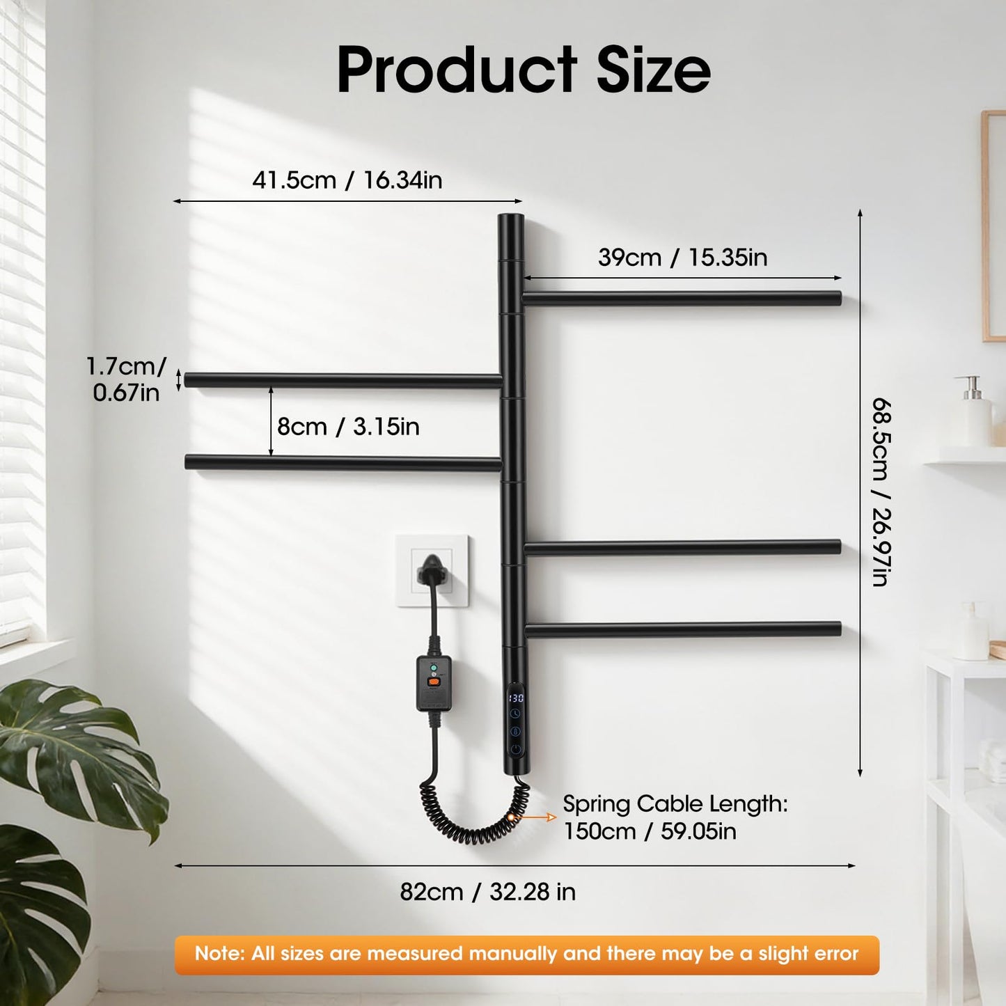 Swivel Heated Towel Rack, 180° Rotating, 5 Bars, Wall-Mounted, Electric Towel Warmer with Touch Panel, 1H-9H Timer, Temperature Regulation for Bathroom, Home, Salons and Spas