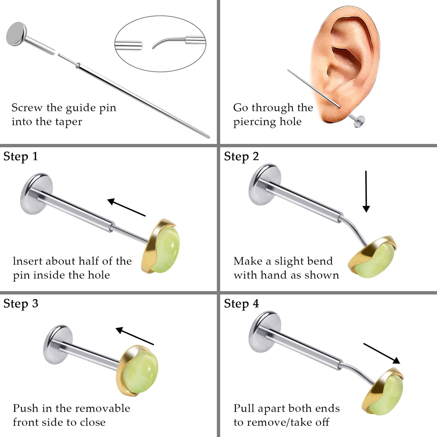 Limerencia Hypoallergenic Earrings for Sensitive Ears - 18G G23 Titanium Round Cat's Eye Push in Stud Earrings, Cartilage Stone Pierced Earrings for Women Men Gift,White 4mm