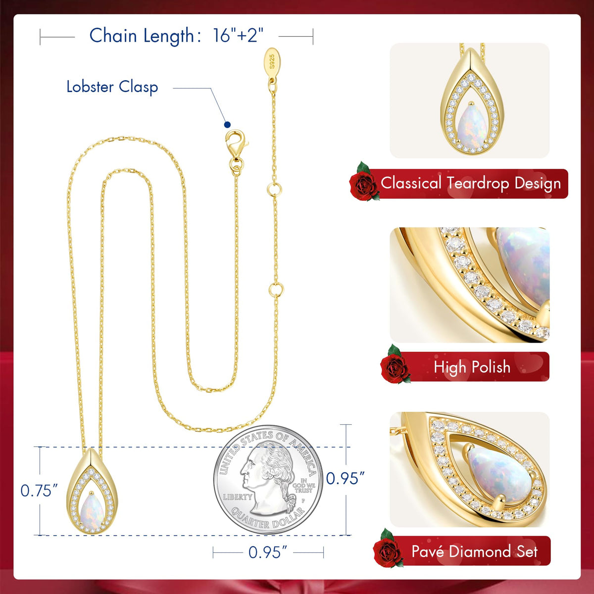 Kstyle 14k Gold Opal October Birthstone Pendant Necklaces for Women Valentine's Day Birthday Gift Anniversary Jewelry for Wife Daughter Grandma Mom Sister Non Tarnish