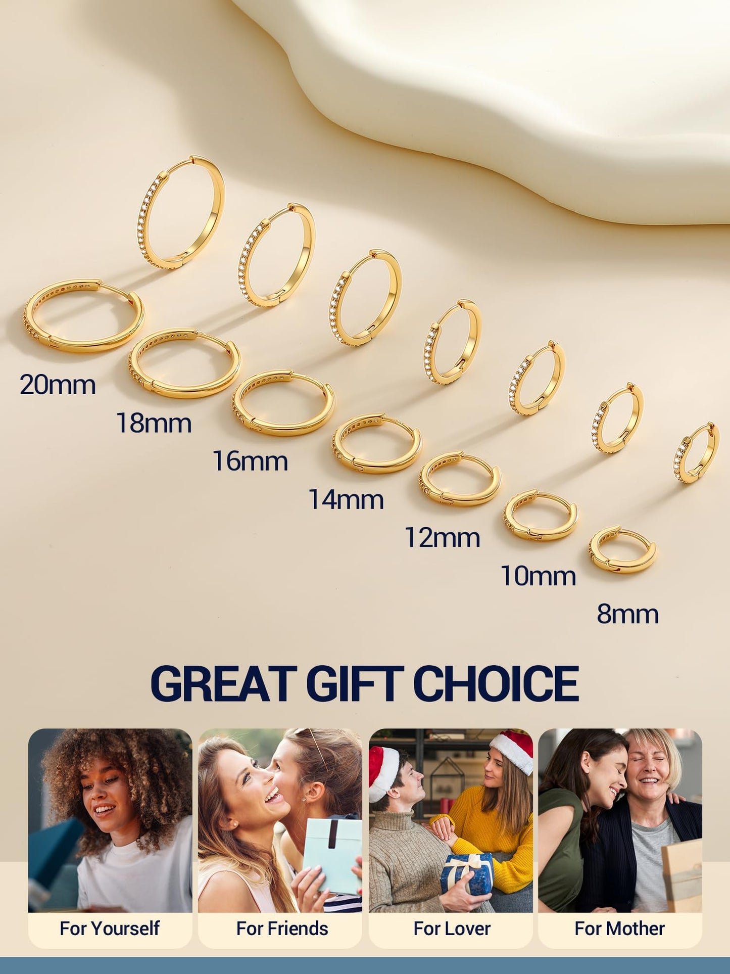 Gold Hoop Earrings For Women Cubic Zirconia Hoops Earring Hypoallergenic 8mm Tiny Huggie Jewelry Non Tarnish Cartilage Piercing Waterproof Ear Earings