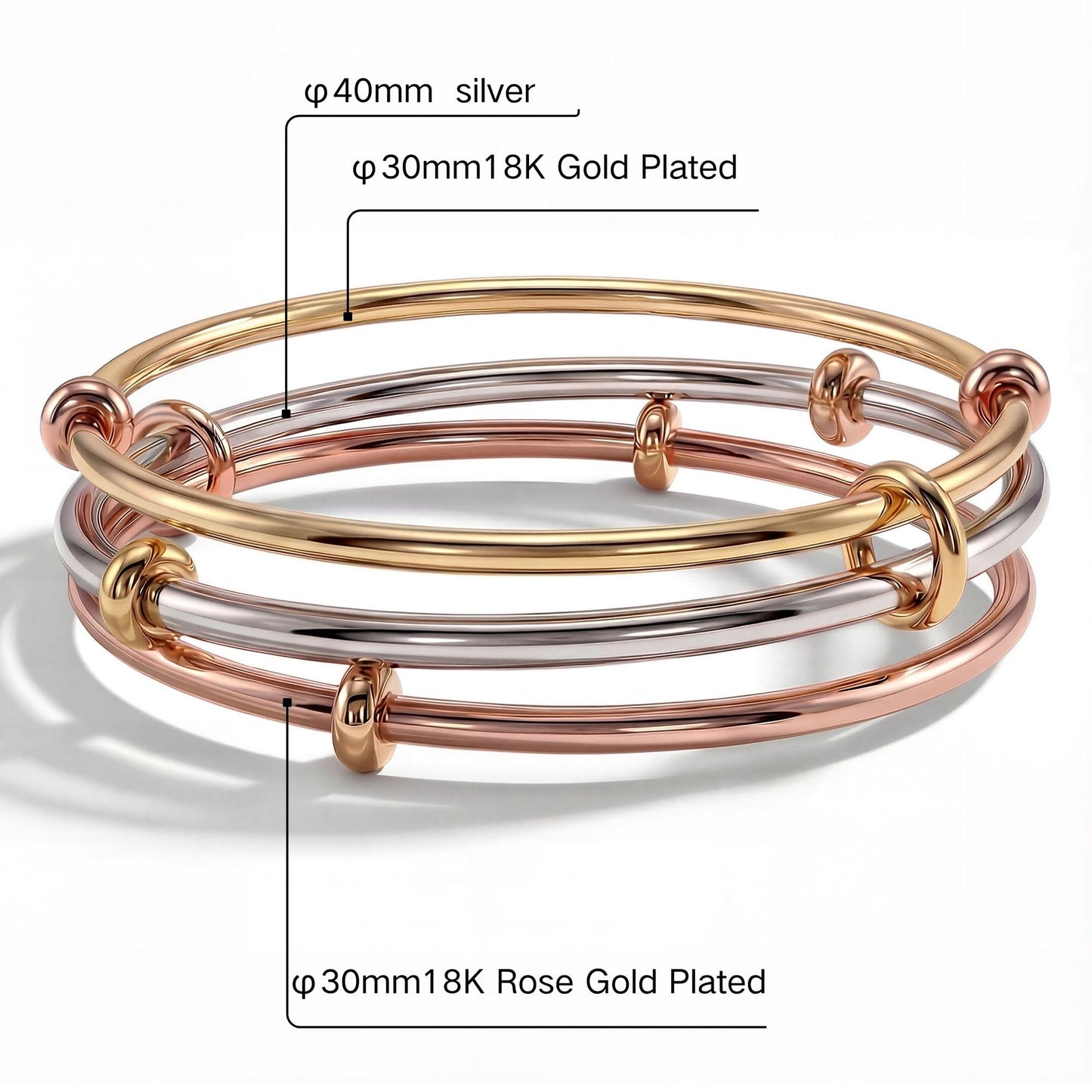 Musishiyu Gold Bracelets for Women Stacking Bangle - 18K Mixed Metal Tri-Color Rolling Interlocking Bands, Cubic Zirconia Fidget Anxiety Jewelry, Perfect Gifts for Mom Wife Grandma