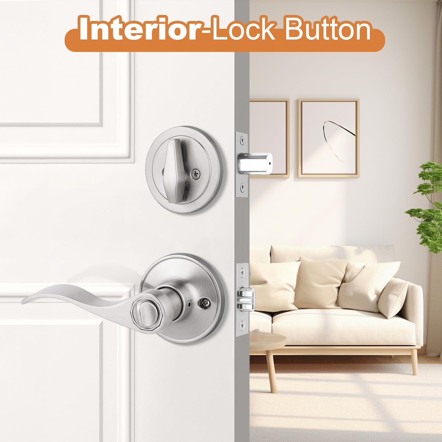 Probrico 6 Sets-Satin Nickel Exterior Entry Lever and Single Cylinder Deadbolt Combo Pack,Keyed Alike Entry Handleset for Front Entrance Door,Wave Shape Lever,Contractor Park