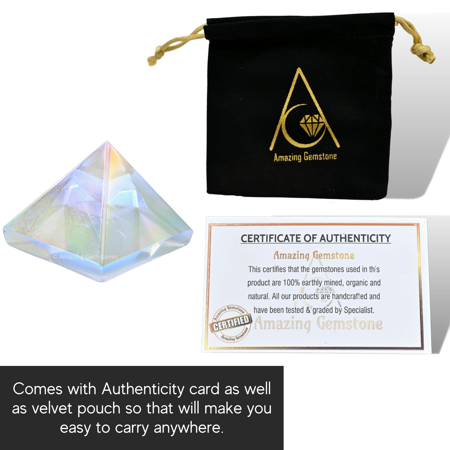Amazing Gemstone Angel Aura Quartz Pyramid Crystal Healing Stones - 1" Great Pyramid Figurine of Natural Stone Pyramid for Meditation, Reiki, Chakra Balancing and Crystal Pyramids Grid