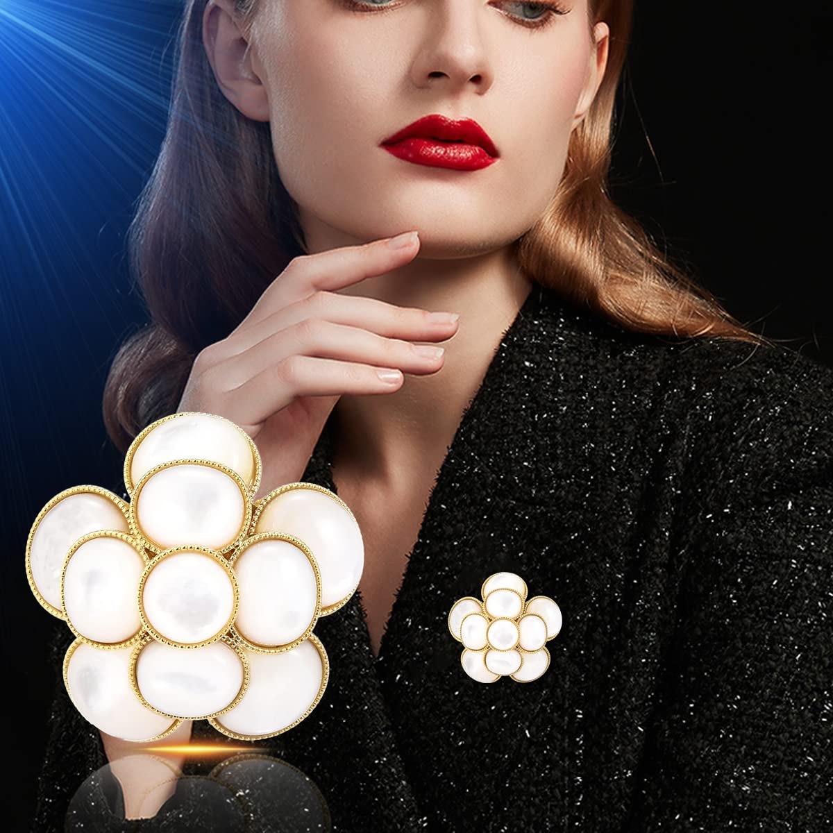 AILONMEI Pearl Flower Brooch and Pins for Women Large Gold Luxury Elegant Pin Christmas Gift Jewelry (GS004)