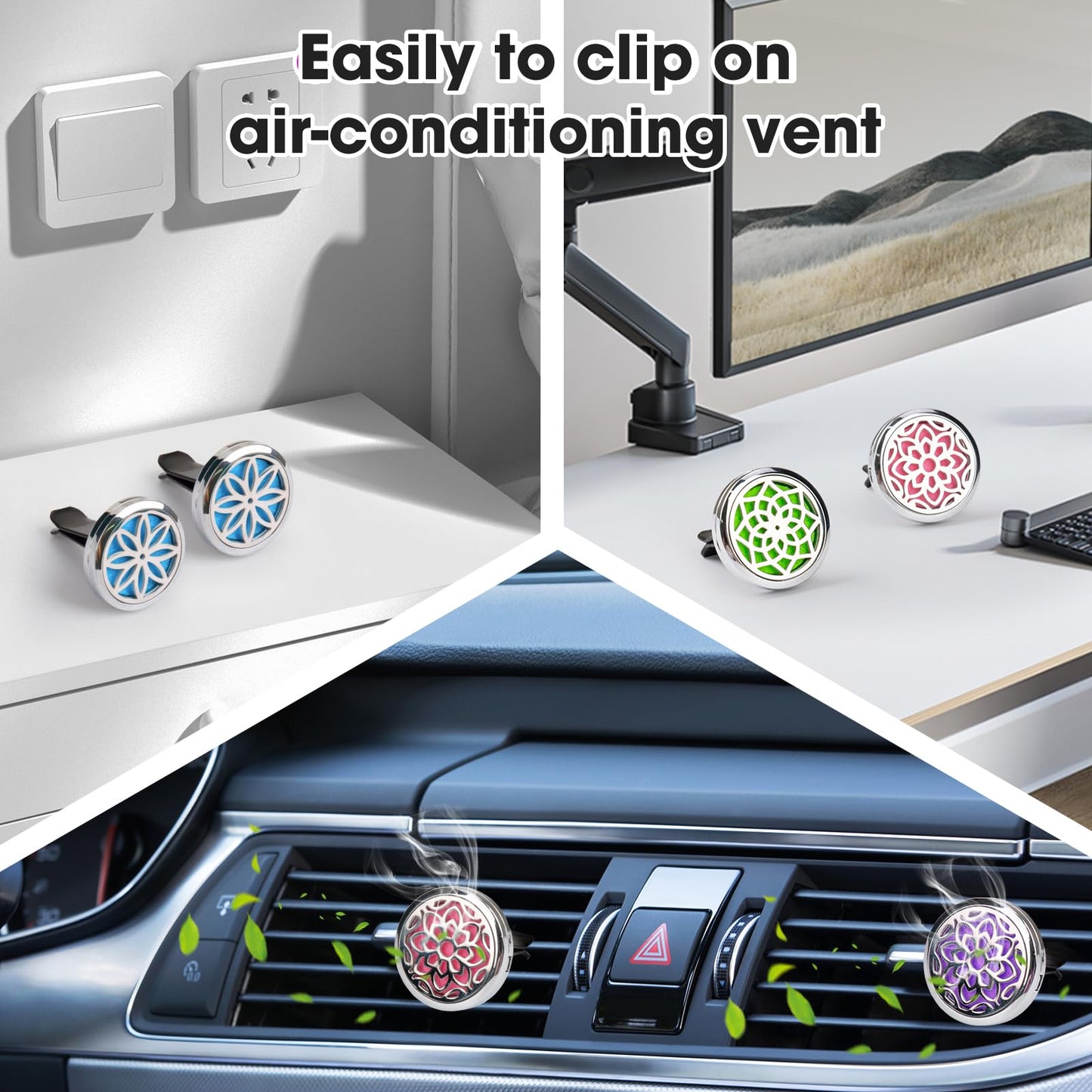 ttstar Car Diffuser Vent Clip - 30mm Aromatherapy Essential Oil, 3 Car Air Fresheners Vent Clips with 36 Refill Pads and 5 Essential Oils Gift for Women