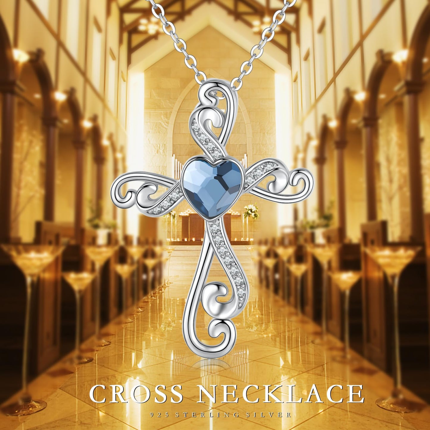 Twoowl Cross Necklace for Women 925 Sterling Silver Faith Birthstone Cross Pendant Necklace Cross Crucifix Religious Jewelry Gifts for Women