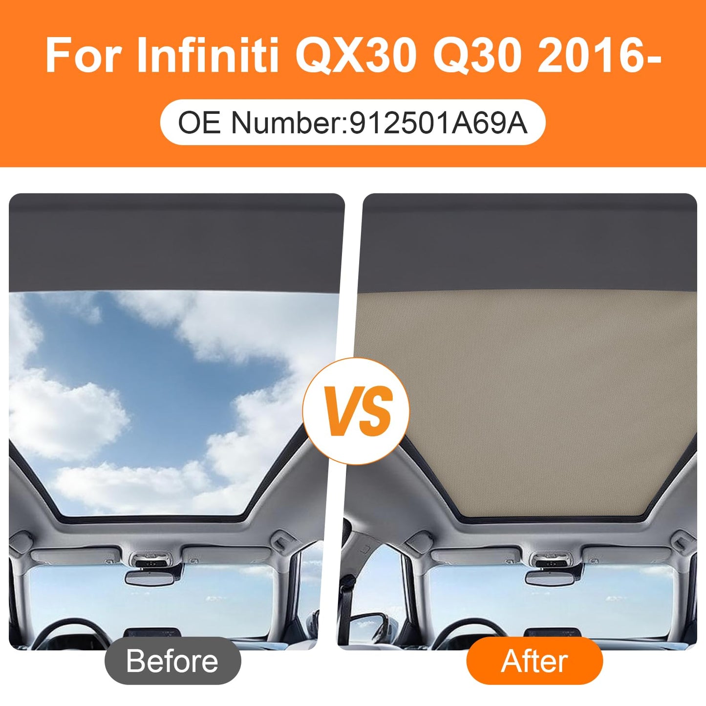 YIFOUM Car Panorama Sunroof Sunshade Curtain Cover Sun Shade Roller Blind Assembly for Infiniti QX30 Q30 2016 2017 2018 2019-912501A69A (Beige)