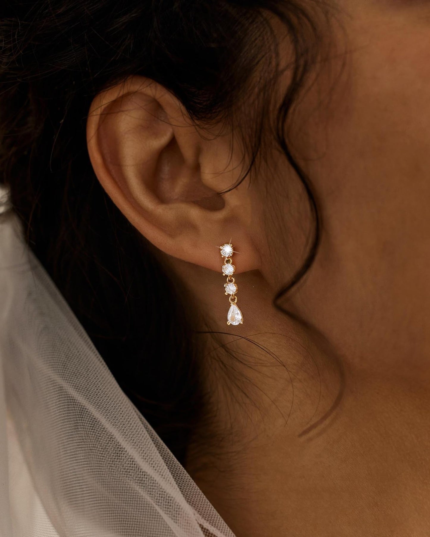 Asdecy Gold Dangle Earrings for Women Trendy - 14K Gold Plated Brides Drop Dangle Cubic Zirconia Elegant Prom Bridal Bridesmaids Wedding Anniversary Dangling Jewelry