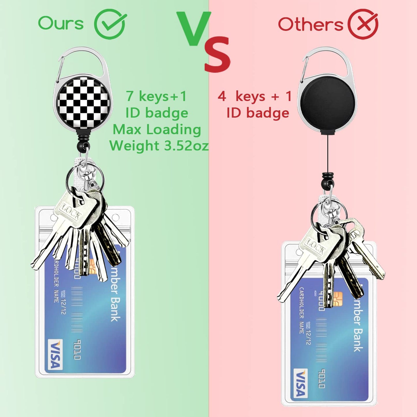 Black and White Checkered Lanyards for Id Badges, Cute Badge Reel Heavy Duty with Carabiner Clip, Fashionable ID Badge Holder with Breakaway Lanyard, Teacher Nurse Office Christmas Gifts