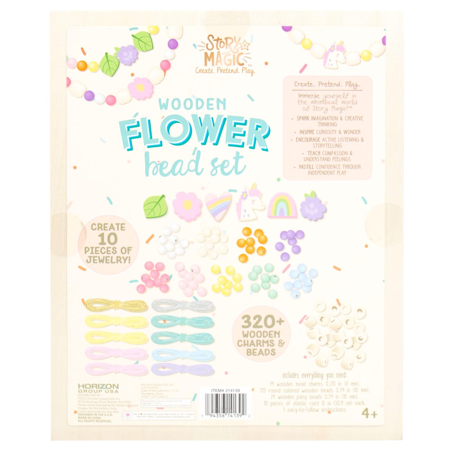Story Magic Wooden Flower Bead Set, Over 300 Large Hole Wood Beads & Charms for Beading Bracelets, Bracelet Making Kit, Flower Bracelet Kit, Whimsical Bracelet Charms, Storage Tray Included, Ages 4+